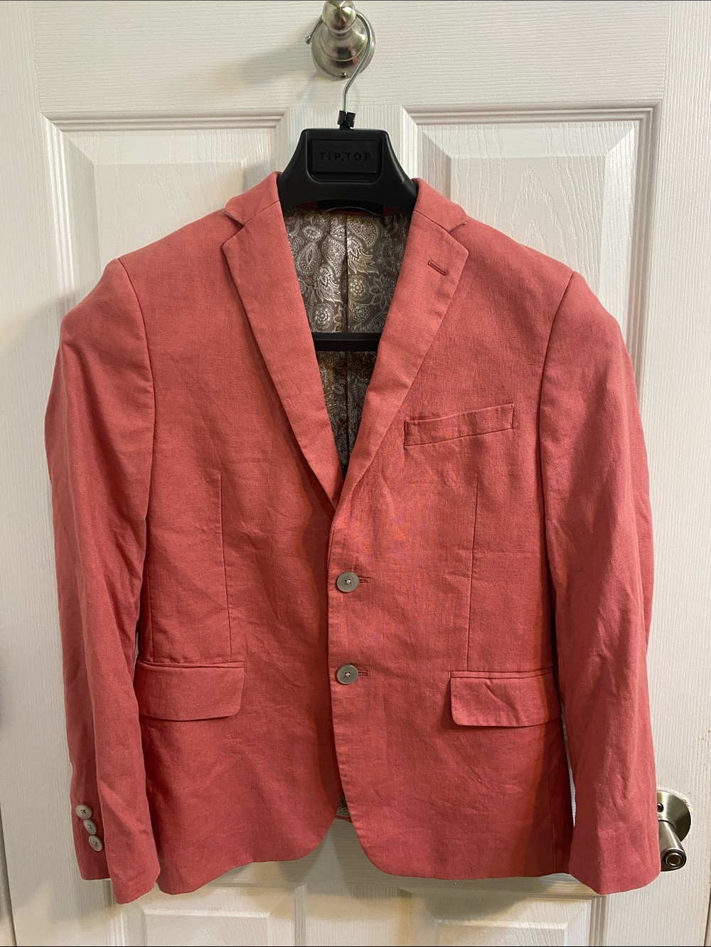 LAUREN Ralph Lauren Youth Pink 100% Linen Blazer Sport Coat Paisley Lining 14R